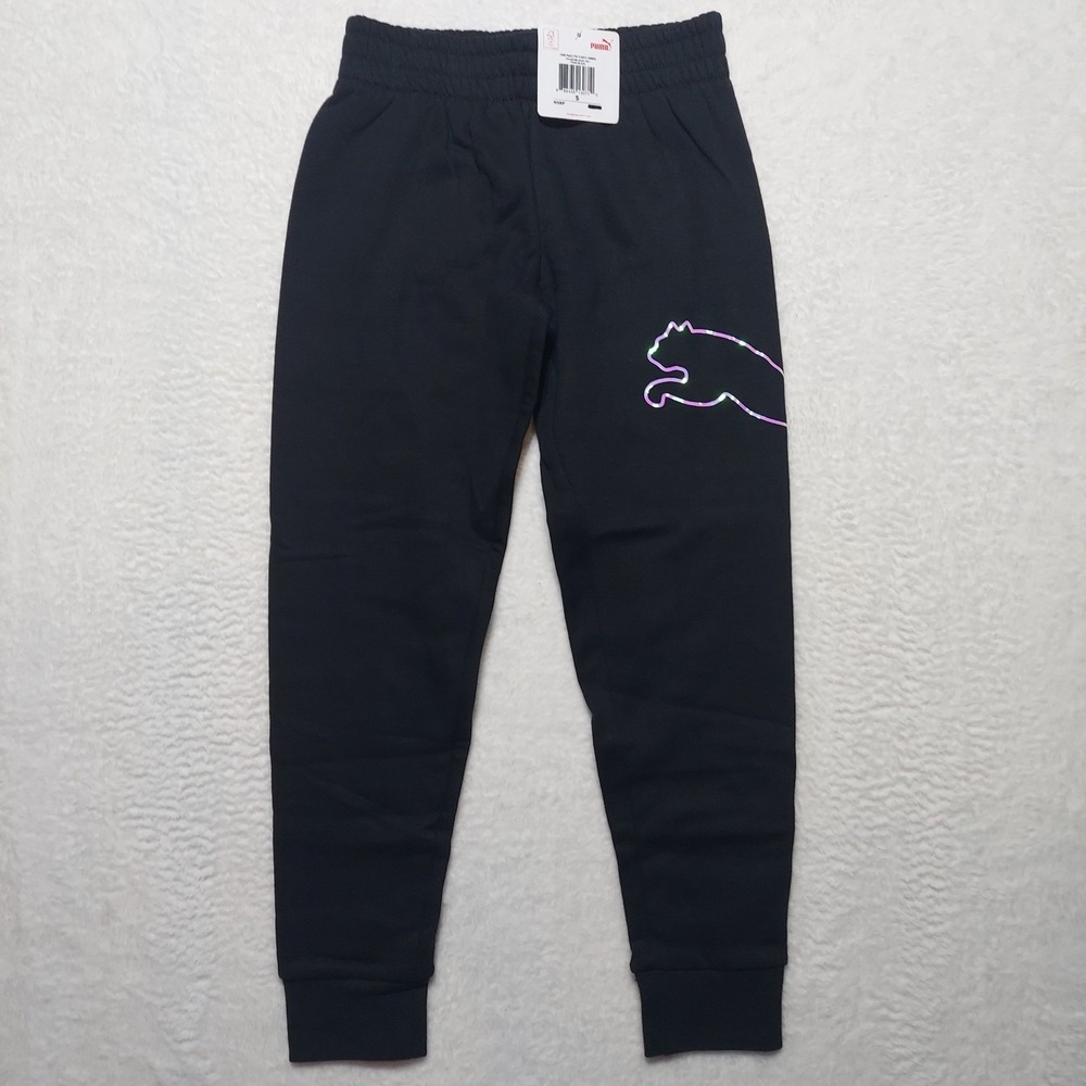 Puma Fleece Jogger Kids Small Black Brand New Core Pack Iridescent Logo PFA20V8B